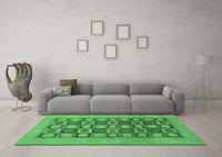 Machine Washable Checkered Emerald Green Modern Rug, wshabs1499emgrn