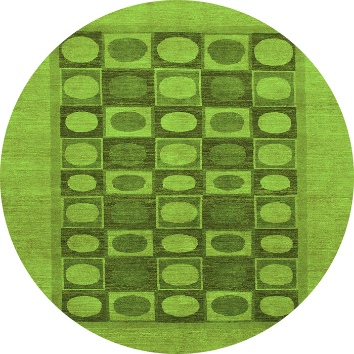Round Machine Washable Checkered Green Modern Area Rugs, wshabs1499grn