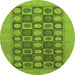 Round Machine Washable Checkered Green Modern Area Rugs, wshabs1499grn