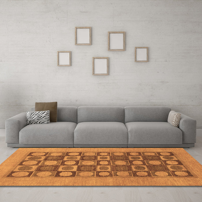 Machine Washable Checkered Brown Modern Rug in a Living Room,, wshabs1499brn