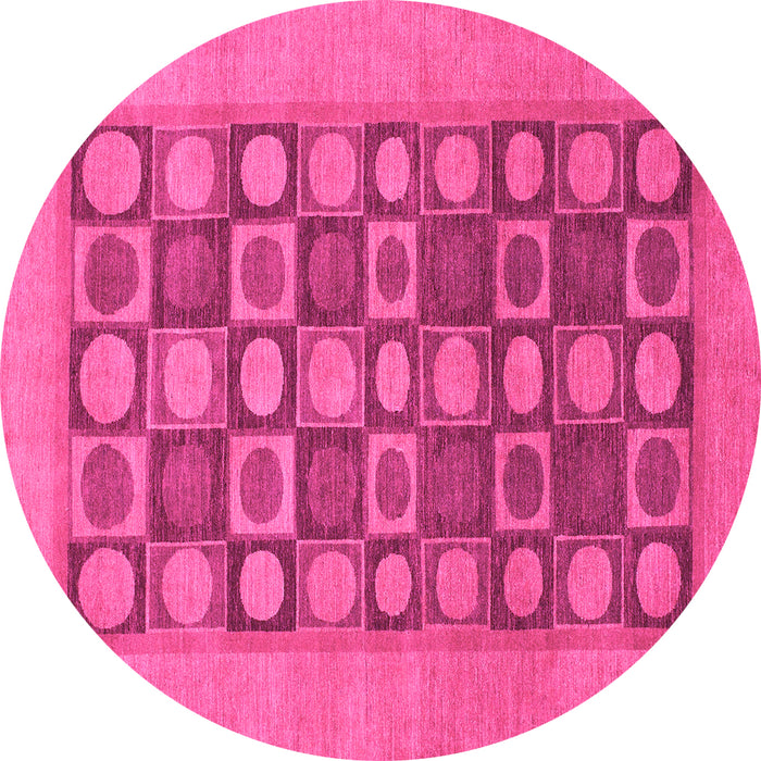 Round Machine Washable Checkered Pink Modern Rug, wshabs1499pnk
