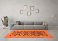 Machine Washable Checkered Orange Modern Rug, wshabs1499org