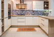 Abstract Red Checkered Rug in a Kitchen, abs1499