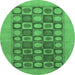 Round Machine Washable Checkered Emerald Green Modern Area Rugs, wshabs1499emgrn