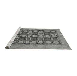 Sideview of Machine Washable Checkered Gray Modern Rug, wshabs1499gry