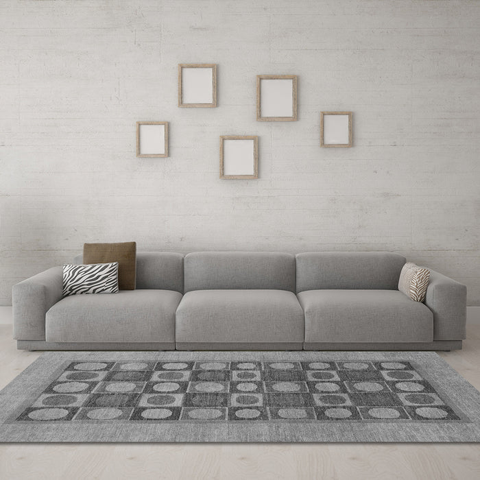 Machine Washable Checkered Gray Modern Rug in a Living Room,, wshabs1499gry