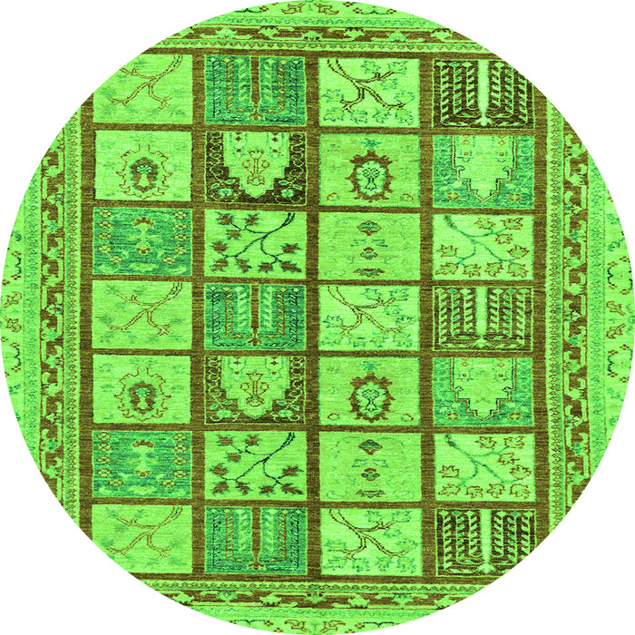 Round Machine Washable Abstract Green Modern Area Rugs, wshabs149grn
