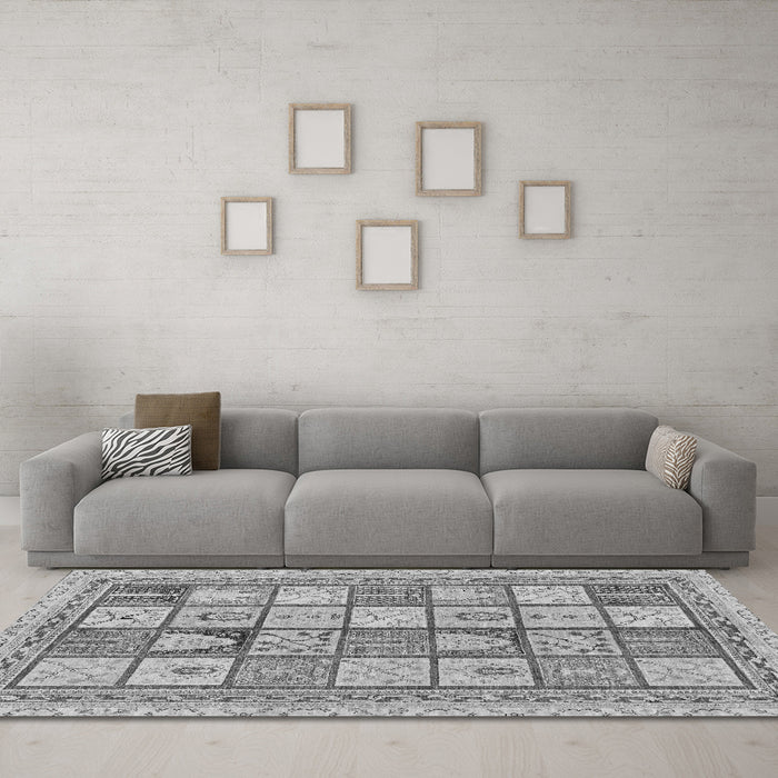 Machine Washable Abstract Gray Modern Rug in a Living Room,, wshabs149gry