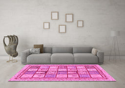 Machine Washable Abstract Pink Modern Rug in a Living Room, wshabs149pnk