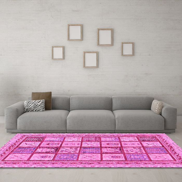 Machine Washable Abstract Pink Modern Rug in a Living Room, wshabs149pnk