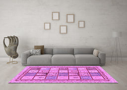 Machine Washable Abstract Purple Modern Area Rugs in a Living Room, wshabs149pur