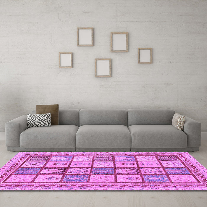 Machine Washable Abstract Purple Modern Area Rugs in a Living Room, wshabs149pur