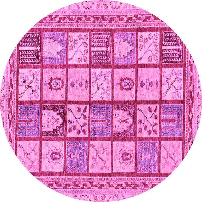 Round Machine Washable Abstract Pink Modern Rug, wshabs149pnk