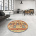 Round Abstract Chrome Gold Yellow Modern Rug in a Office, abs149