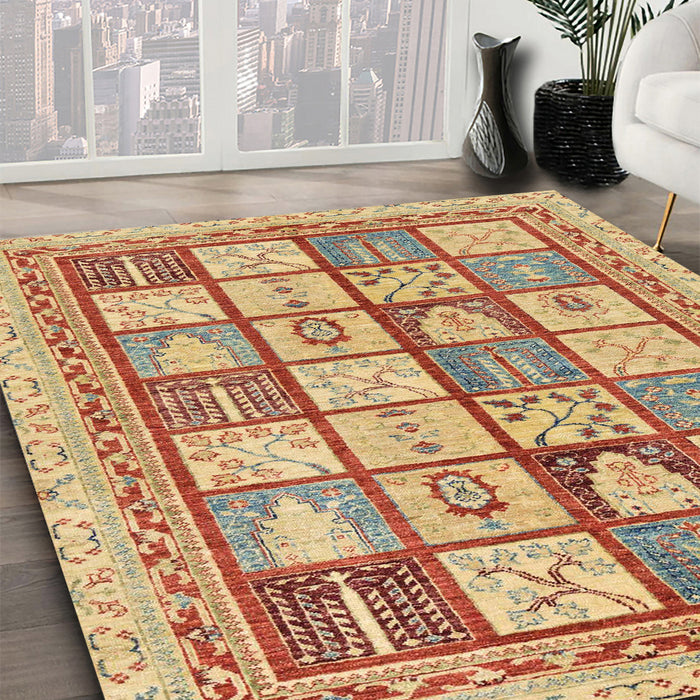 Abstract Chrome Gold Yellow Modern Rug in Family Room, abs149