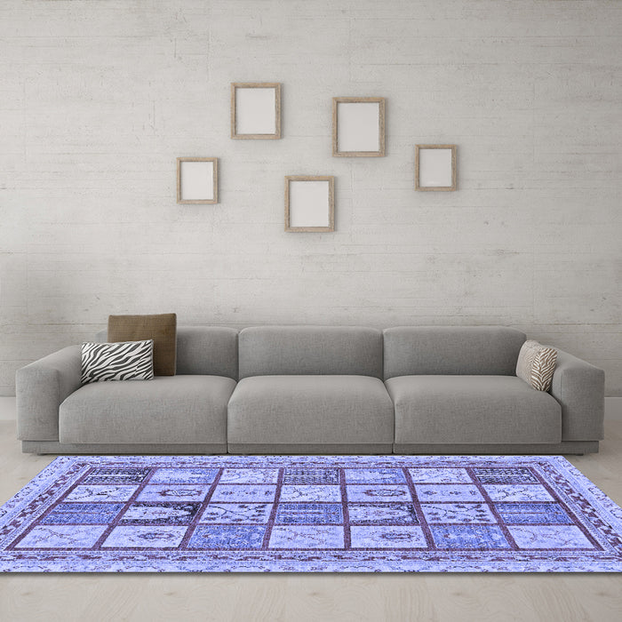 Machine Washable Abstract Blue Modern Rug in a Living Room, wshabs149blu