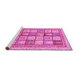 Sideview of Machine Washable Abstract Pink Modern Rug, wshabs149pnk