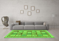 Machine Washable Abstract Green Modern Rug, wshabs149grn