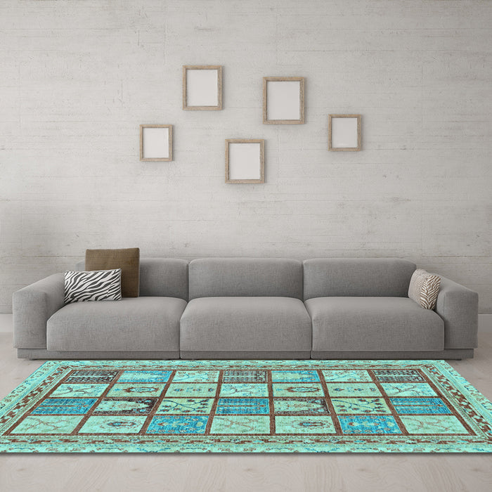 Machine Washable Abstract Light Blue Modern Rug in a Living Room, wshabs149lblu