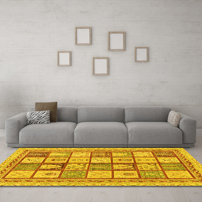 Machine Washable Abstract Yellow Modern Rug in a Living Room, wshabs149yw