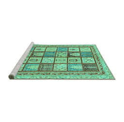 Sideview of Machine Washable Abstract Turquoise Modern Area Rugs, wshabs149turq