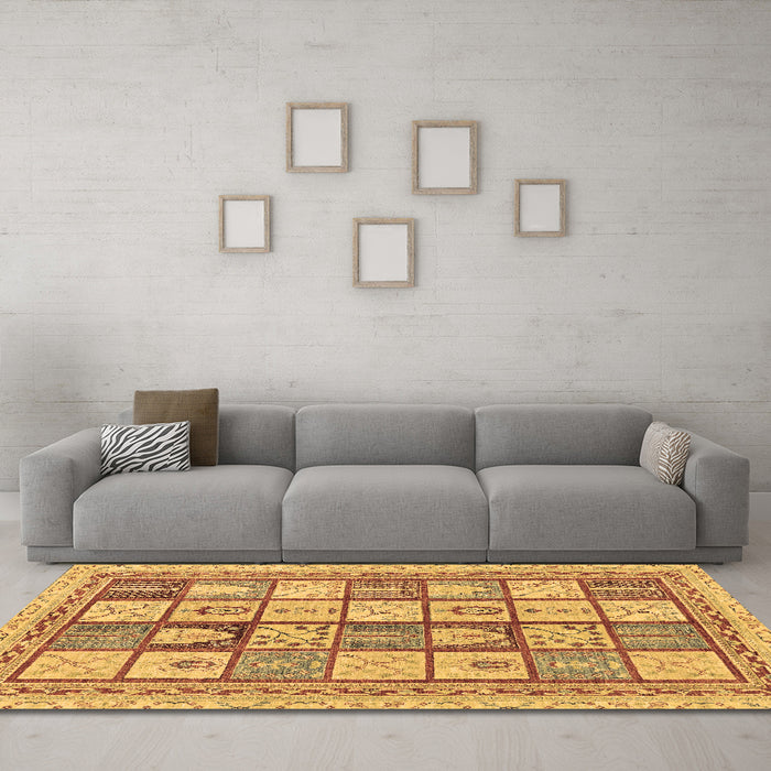 Machine Washable Abstract Brown Modern Rug in a Living Room,, wshabs149brn