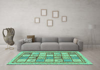 Machine Washable Abstract Turquoise Modern Rug, wshabs149turq