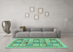 Machine Washable Abstract Turquoise Modern Area Rugs in a Living Room,, wshabs149turq