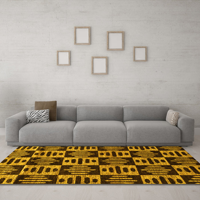 Machine Washable Oriental Yellow Modern Rug in a Living Room, wshabs14yw