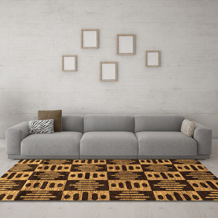Machine Washable Oriental Brown Modern Rug in a Living Room,, wshabs14brn