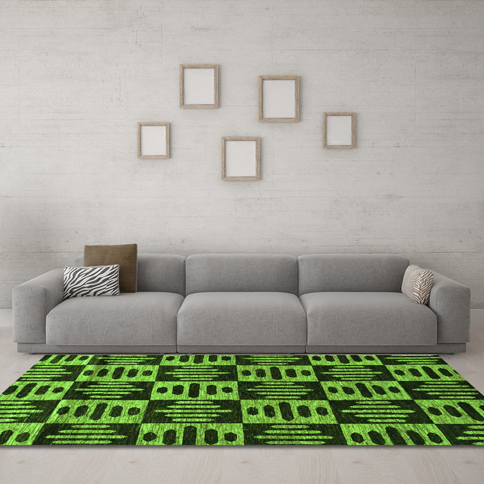 Machine Washable Oriental Green Modern Area Rugs in a Living Room,, wshabs14grn
