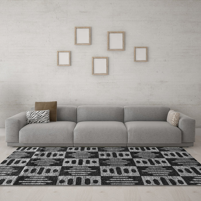 Machine Washable Oriental Gray Modern Rug in a Living Room,, wshabs14gry