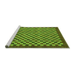 Sideview of Machine Washable Checkered Green Modern Area Rugs, wshabs1500grn