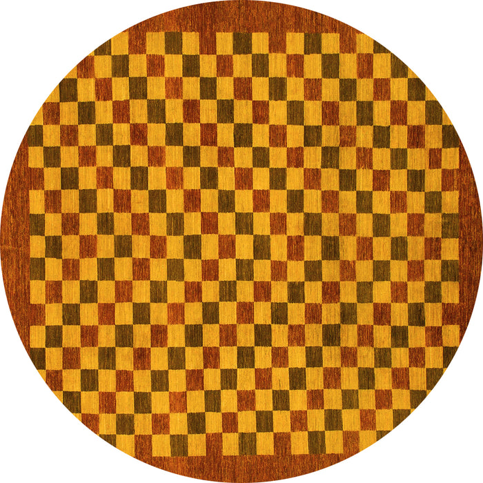 Round Machine Washable Checkered Yellow Modern Rug, wshabs1500yw