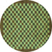 Round Machine Washable Checkered Turquoise Modern Area Rugs, wshabs1500turq