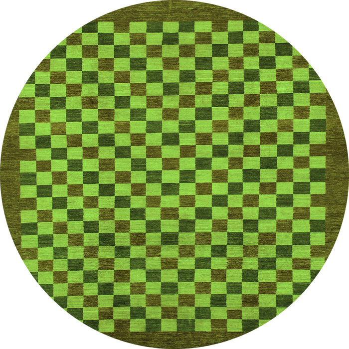 Round Machine Washable Checkered Green Modern Area Rugs, wshabs1500grn