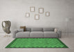 Machine Washable Checkered Emerald Green Modern Area Rugs in a Living Room,, wshabs1500emgrn