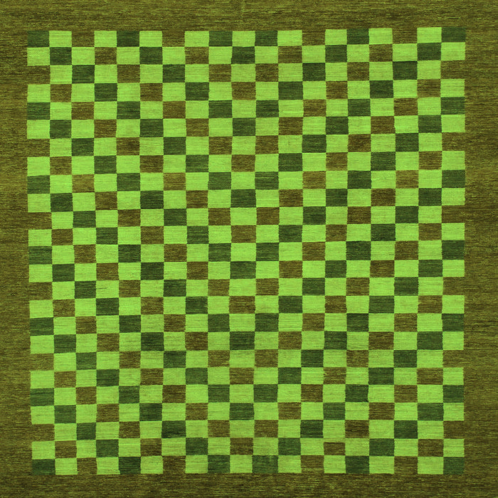 Square Machine Washable Checkered Green Modern Area Rugs, wshabs1500grn