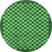 Round Machine Washable Checkered Emerald Green Modern Area Rugs, wshabs1500emgrn