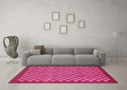 Machine Washable Checkered Pink Modern Rug in a Living Room, wshabs1500pnk