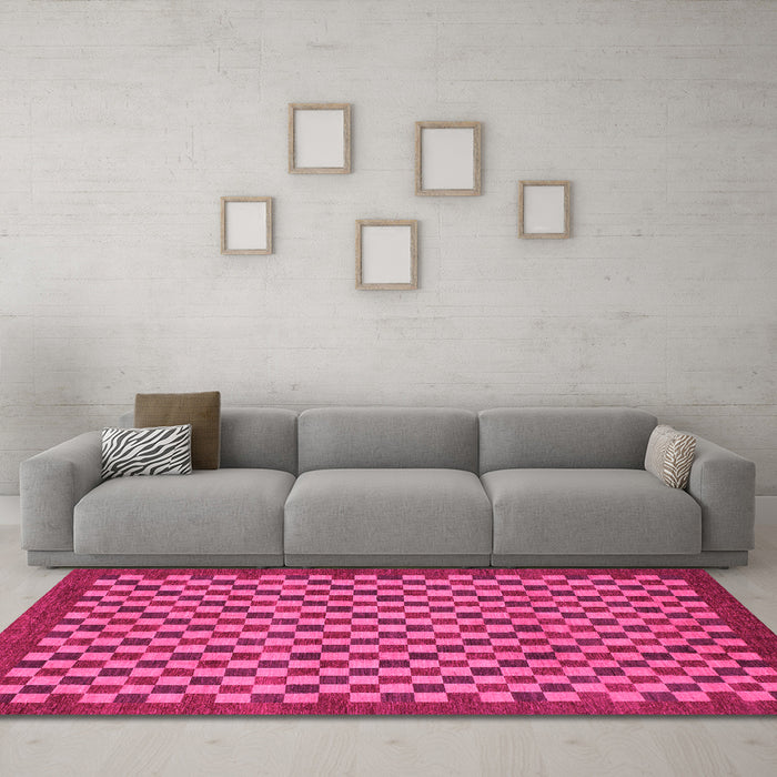 Machine Washable Checkered Pink Modern Rug in a Living Room, wshabs1500pnk
