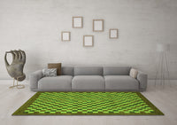 Machine Washable Checkered Green Modern Rug, wshabs1500grn