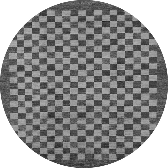 Round Machine Washable Checkered Gray Modern Rug, wshabs1500gry