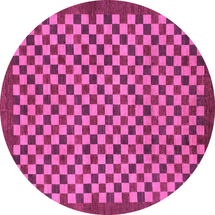 Round Machine Washable Checkered Purple Modern Area Rugs, wshabs1500pur