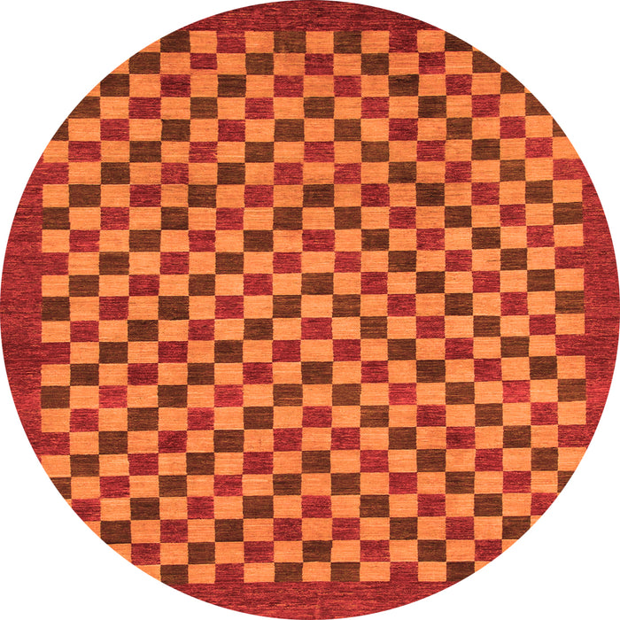 Round Machine Washable Checkered Orange Modern Area Rugs, wshabs1500org