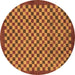 Round Machine Washable Checkered Brown Modern Rug, wshabs1500brn