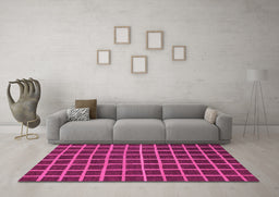 Machine Washable Checkered Pink Modern Rug in a Living Room, wshabs1501pnk