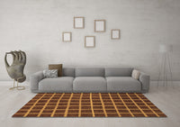 Machine Washable Checkered Brown Modern Rug, wshabs1501brn