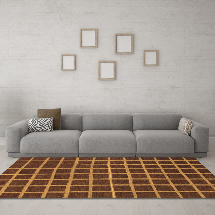 Machine Washable Checkered Brown Modern Rug in a Living Room,, wshabs1501brn