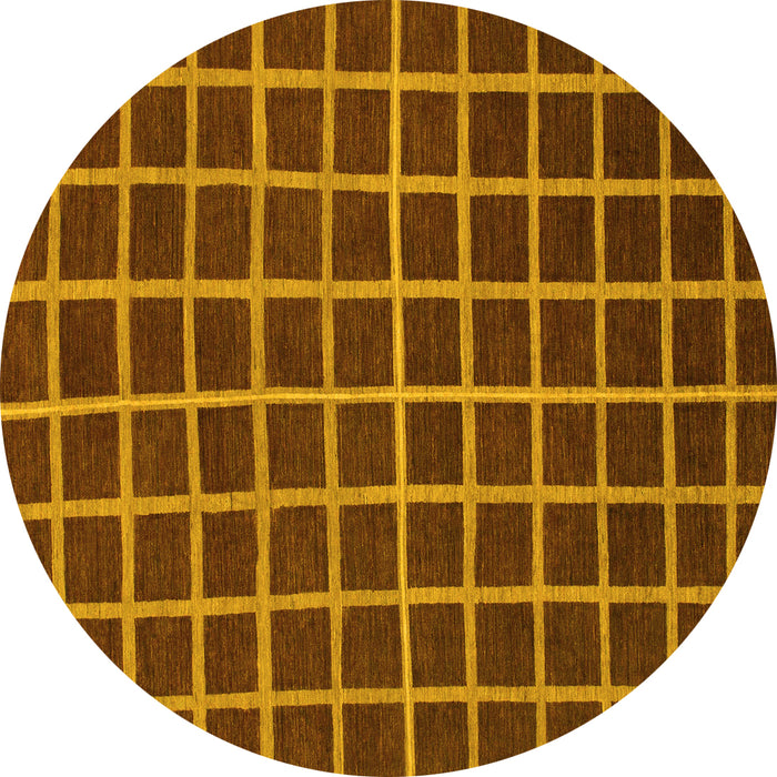 Round Machine Washable Checkered Yellow Modern Rug, wshabs1501yw